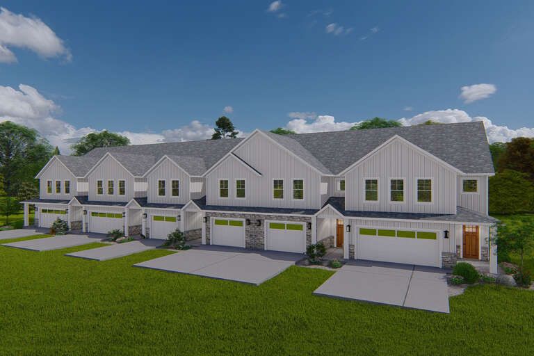 Modern Farmhouse Sixplex Plan - 1,664 Square Feet, 3 Bedrooms, 2.5 ...