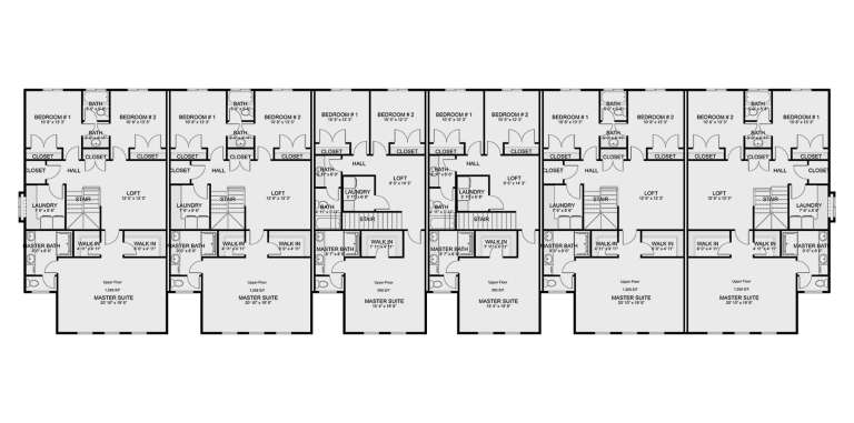 Modern Farmhouse Sixplex Plan - 1,664 Square Feet, 3 Bedrooms, 2.5 ...