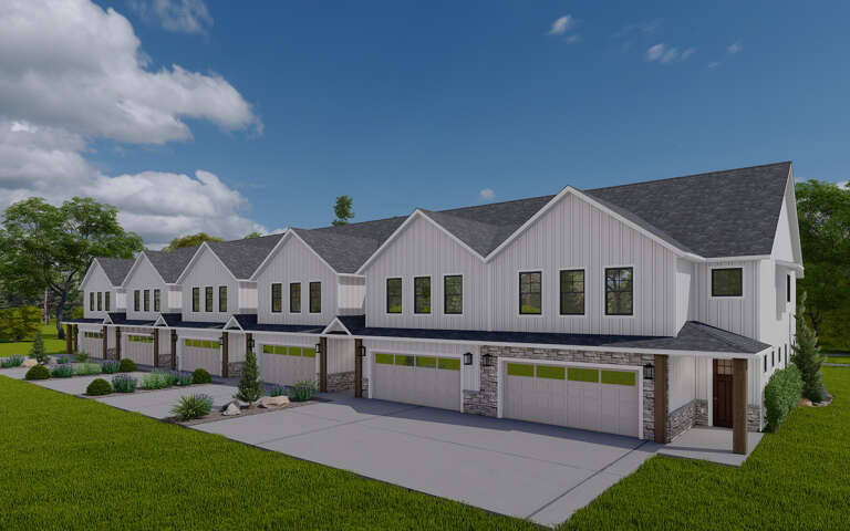 Modern Farmhouse Sixplex Plan - 2,110 Square Feet, 3 Bedrooms, 2.5 ...