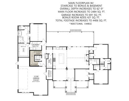 Main Floor w/ Both Bonus & Basement Stairs Location for House Plan #4534-00137