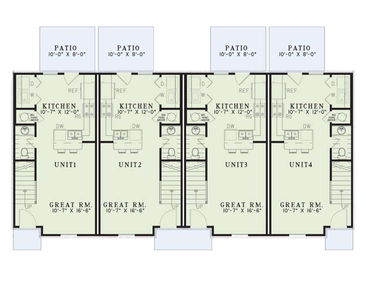 Fourplex Images Traditional Fourplex Plan - 829 Square Feet, 2 Bedrooms, 1.5 Bathrooms ...