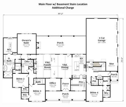 Main Floor w/ Basement Stairs Location for House Plan #009-00434