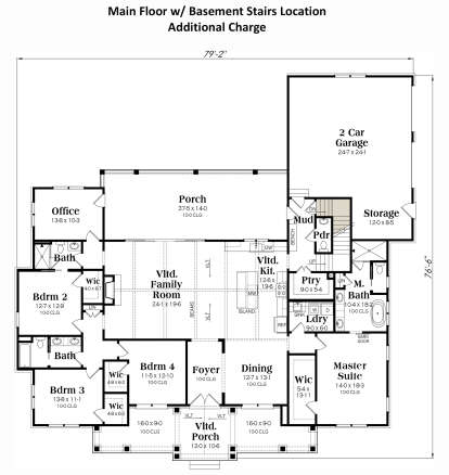 Main Floor w/ Basement Stairs Location for House Plan #009-00435