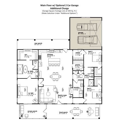 Main Floor w/ Optional 2 Car Garage for House Plan #7174-00031