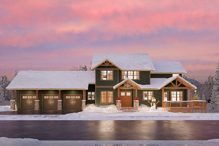 House Plan House Plan #32578 Front Elevation during Holidays