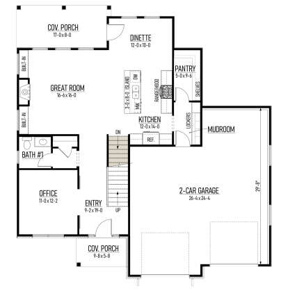 Main Floor w/ Basement Stairs Location for House Plan #8244-00007