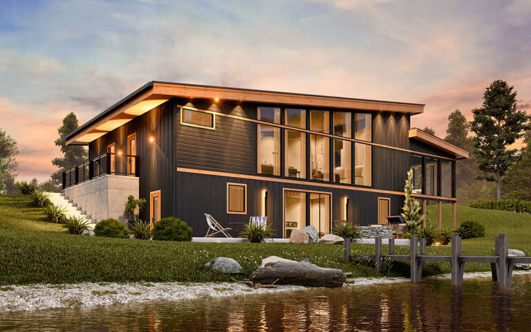 House Plan House Plan #32592 Angled Rear Elevation at Dusk