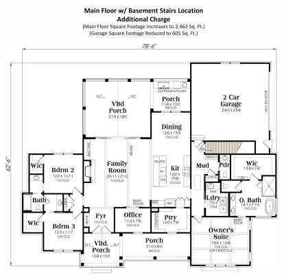Main Floor w/ Basement Stairs Location for House Plan #009-00436