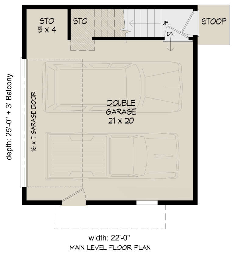 Modern 2 Car Garage Plan - 1,100 Square Feet, 1 Bathroom | Floor Plan ...