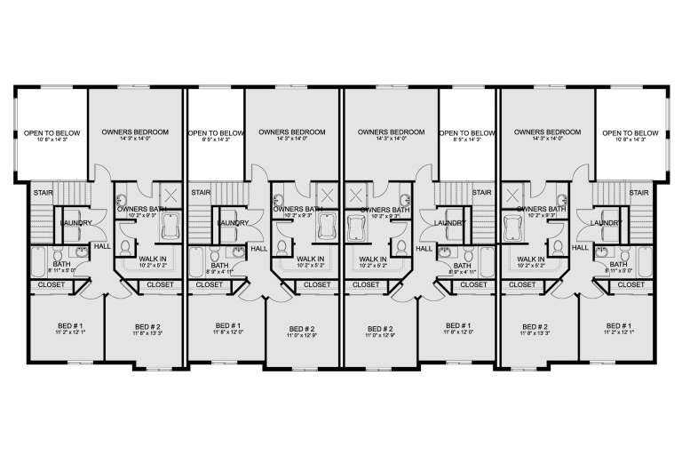 Traditional Fourplex Plan - 1,692 Square Feet, 3 Bedrooms, 2.5 ...