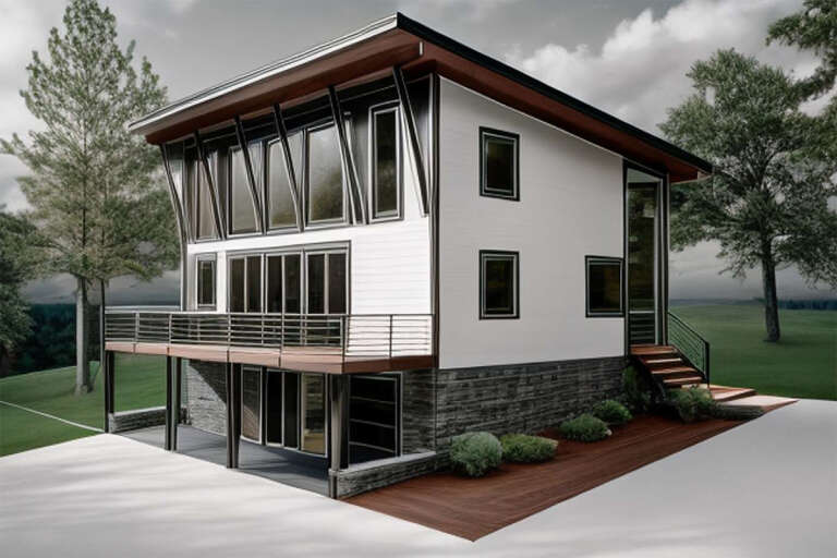 House Plan House Plan #32659 Angled Front Elevation 