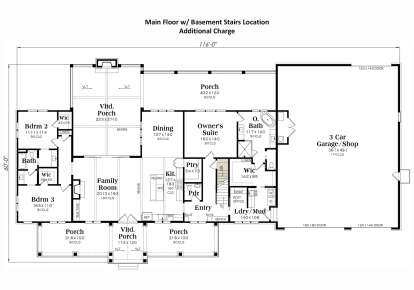 Main Floor w/ Basement Stairs Location for House Plan #009-00437