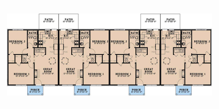 Fourplex Images Traditional Fourplex Plan - 735 Square Feet, 2 Bedrooms, 1 Bathroom ...