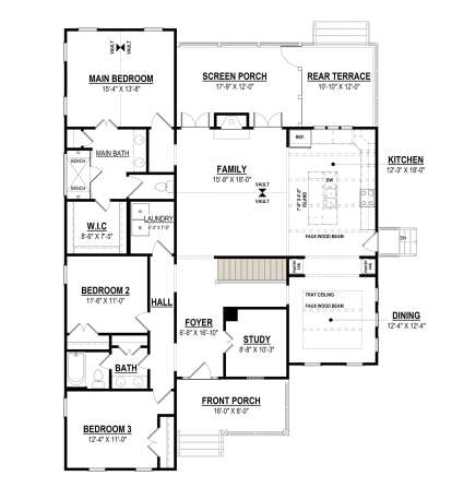 Main Floor w/ Basement Stairs Location for House Plan #6261-00074