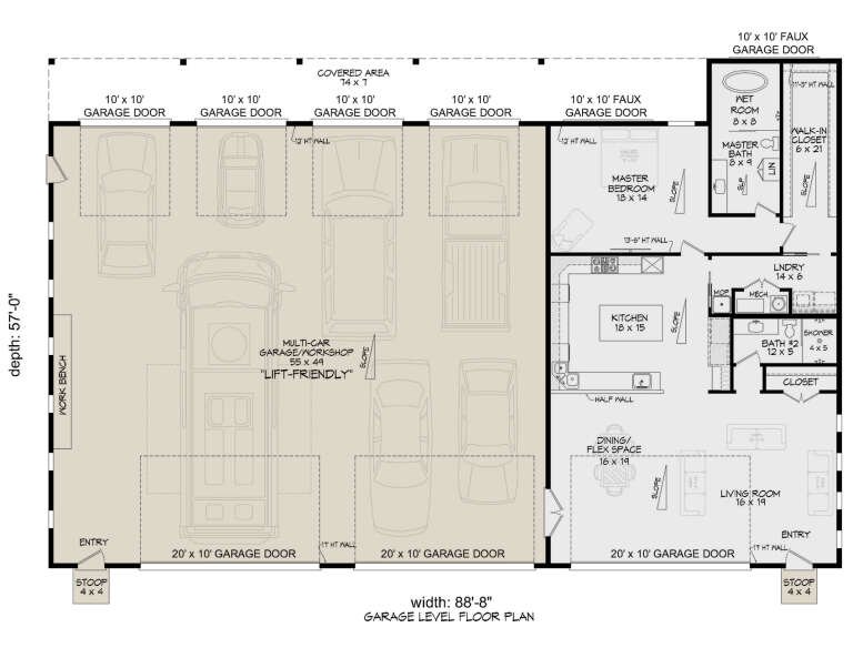 Modern 7 Car Garage Plan - 4,536 Square Feet, 1 Bedroom, 2 Bathrooms ...