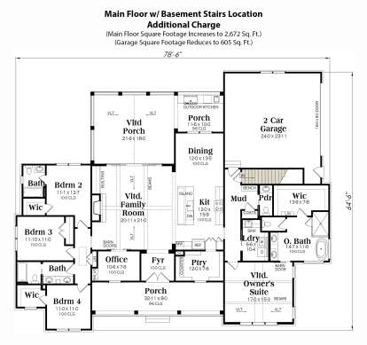 Main Floor w/ Basement Stairs Location for House Plan #009-00438
