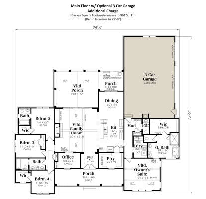 Main Floor w/ Optional 3 Car Garage for House Plan #009-00438