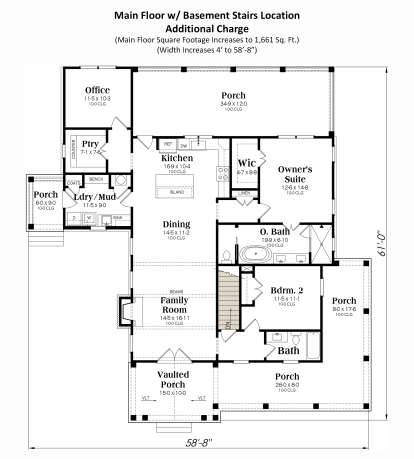 Main Floor w/ Basement Stairs Location for House Plan #009-00439