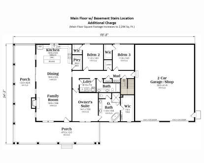Main Floor w/ Basement Stairs Location for House Plan #009-00440