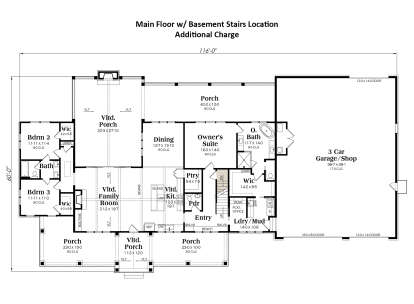 Main Floor w/ Basement Stairs Location for House Plan #009-00441