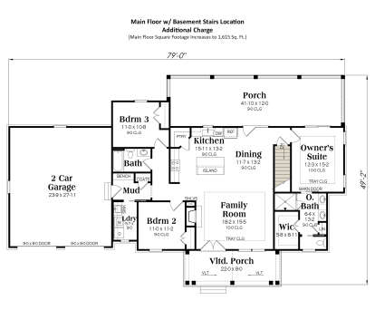 Main Floor w/ Basement Stair Location for House Plan #009-00443