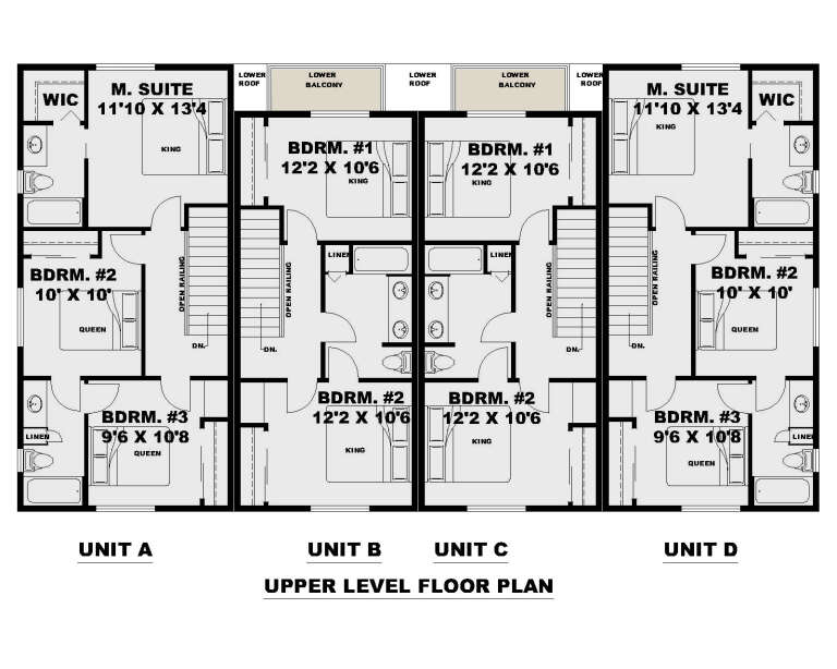 Traditional Fourplex Plan - 1,222 Square Feet, 2-3 Bedrooms, 3 ...