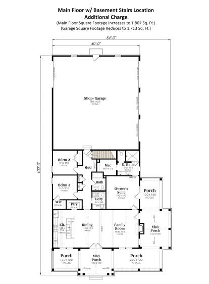 Main Floor w/ Basement Stairs Location for House Plan #009-00444