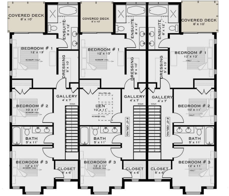 Contemporary Triplex Plan - 1,754 Square Feet, 2-3 Bedrooms, 2.5 ...