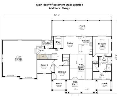 Main Floor w/ Basement Stairs Location for House Plan #009-00445