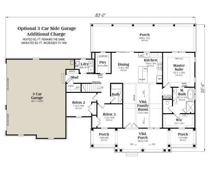 Main Floor w/ Optional 3 Car Garage for House Plan #009-00445