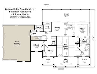 Basement Foundation w/ Optional 3 Car Garage for House Plan #009-00445
