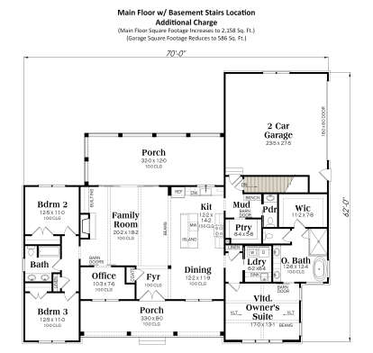 Main Floor w/ Basement Stairs Location for House Plan #009-00446