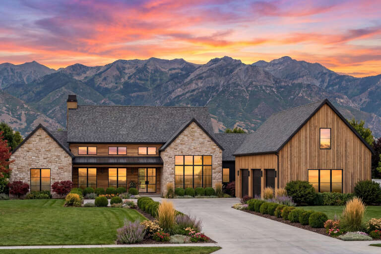 House Plan House Plan #33211 Front Elevation at Dusk