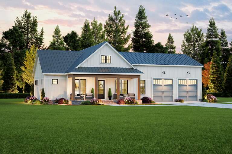 House Plan House Plan #33241 Angled Front Elevation at Dusk