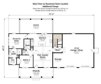 Main Floor w/ Basement Stairs Location for House Plan #009-00447