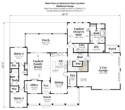 Main Floor w/ Basement Stairs Location for House Plan #009-00448