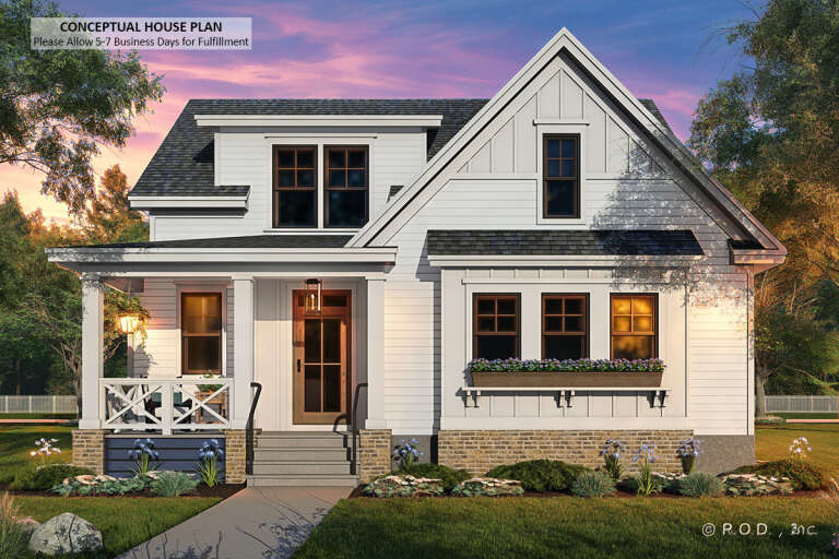 House Plan House Plan #33311 Front Elevation at Dusk