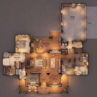 Overhead Main Floor for House Plan #7516-00085
