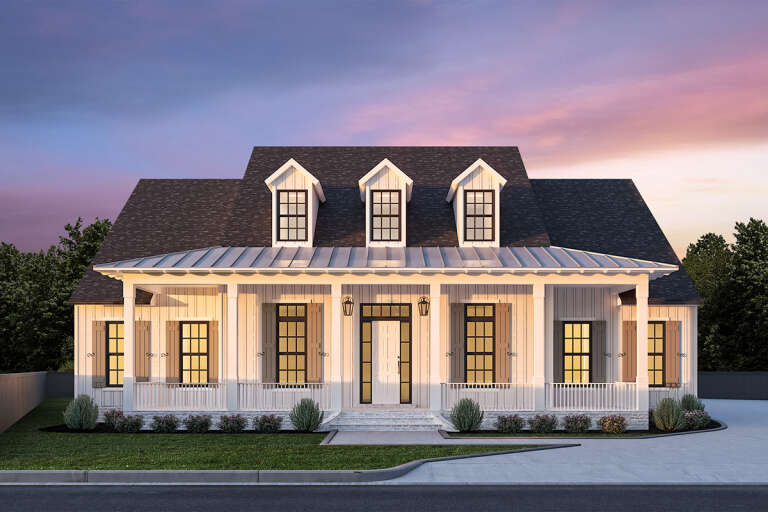 House Plan House Plan #33380 Front Elevation at Dusk
