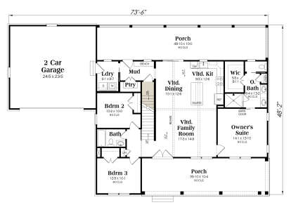 Main Floor w/ Basement Stairs Location for House Plan #009-00449