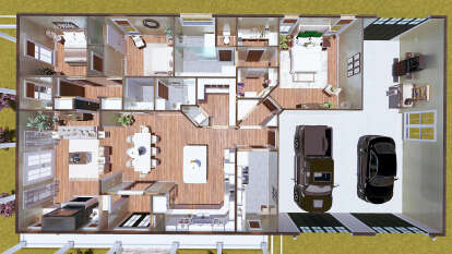 Overhead First Floor for House Plan #1776-00162