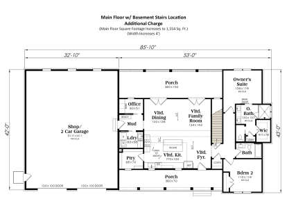 Main Floor w/ Basement Stairs Location for House Plan #009-00450