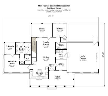 Main Floor w/ Basement Stairs Location for House Plan #009-00451