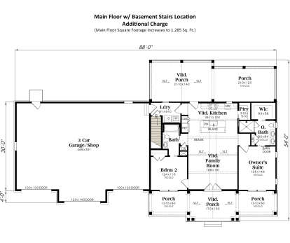 Main Floor w/ Basement Stairs Location for House Plan #009-00453