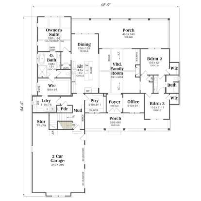 Main Floor w/ Basement Stairs Location for House Plan #009-00454