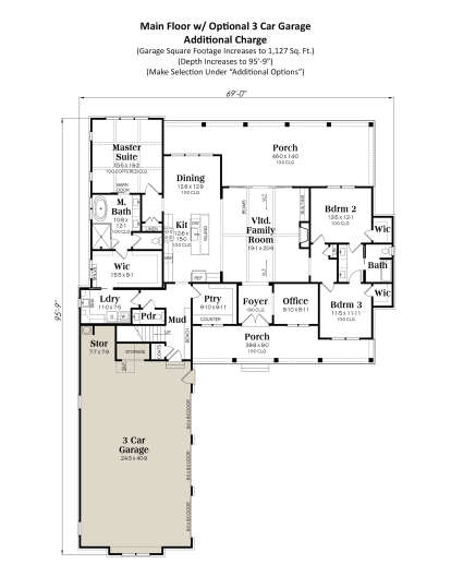 Main Floor w/ Optional 3 Car Garage for House Plan #009-00454