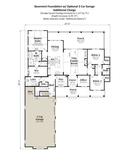 Basement Foundation w/ Optional 3 Car Garage for House Plan #009-00454