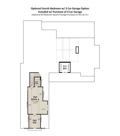 Optional 4th Bedroom Above Optional 3 Car Side Garage for House Plan #009-00454
