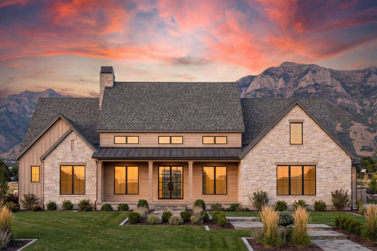 House Plan House Plan #33637 Front Elevation at Dusk