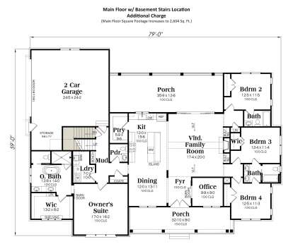 Main Floor w/ Basement Stairs Location for House Plan #009-00455